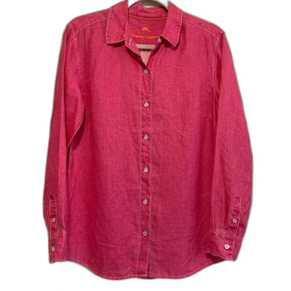 Tommy Bahama Vibrant Pink Collared Button Down Linen Shirt size small - Picture 1 of 4